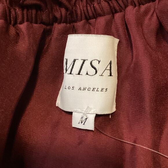 Misa Los Angeles Lucien Burgundy Satin One Sleeve Tiered Mini Dress M - Picture 8 of 11